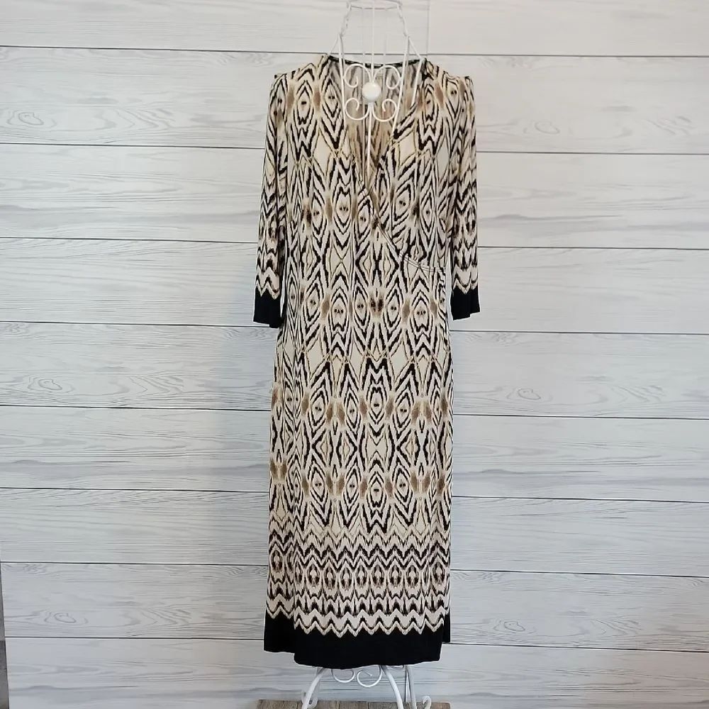Emma & Michele Black and Cream Patterned Midi Dress Womens Size M